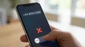 Persona rifiuta una chiamata da numero con prefisso +44 su smartphone