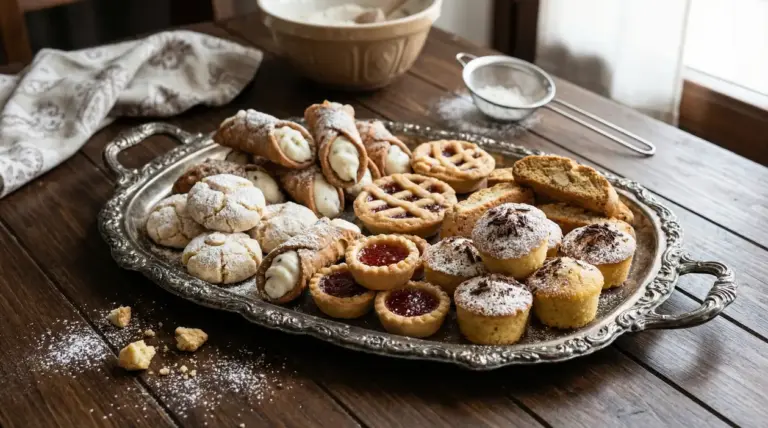 Vassoio di dolci misti fatti in casa su un tavolo di legno rustico