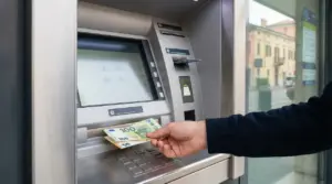 Una persona preleva banconote in euro da uno sportello bancomat
