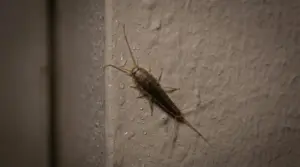 Pesciolino d'argento su una parete umida di casa