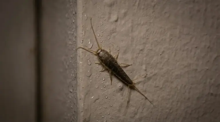 Pesciolino d'argento su una parete umida di casa