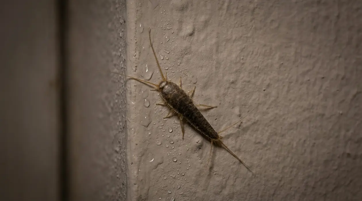 Pesciolino d'argento su una parete umida di casa